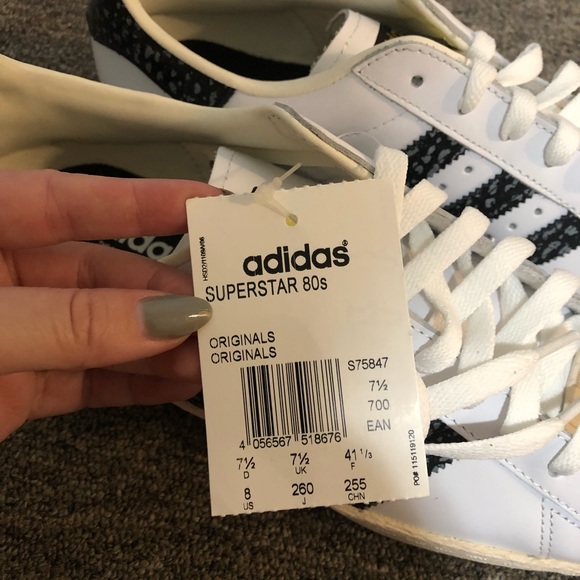 NIB Adidas White Originals Superstar 80s Lace Up Sneakers Size 8 US $120 - Picture 6 of 8